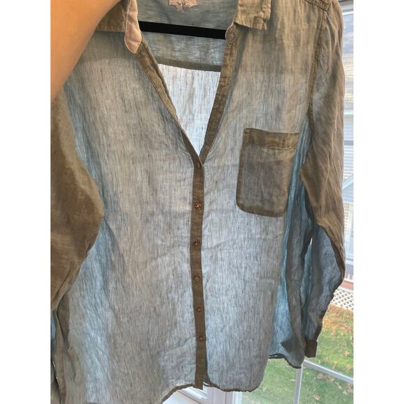 Sigred Olsen XL Women ButtonUp All Linen Sheer Mother of Pearl Button LongSleeve - Picture 3 of 11